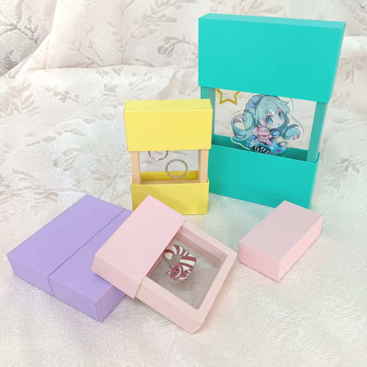 Colorful Transparent Suspended Box Bracelet Brooch Toy Gift Storage Display Box Pendant Keychain Pull-Out Packaging Box