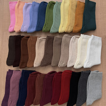 IOULOR socks cotton ins pure color socks women's autumn thin thin pile socks women's mid-calf socks Japanese fashion socks