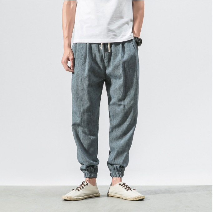 2024中国风冰丝棉麻男裤宽松大码男装潮长裤哈伦裤灯笼束脚休闲裤