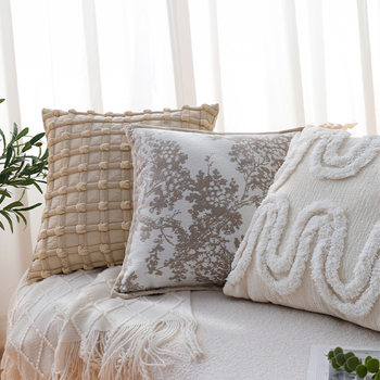 French Cream Style Pillow Case Chenille Jacquard Pillow Pillow Sofa Cushion Ethnic Model Room Decorative Cushion
