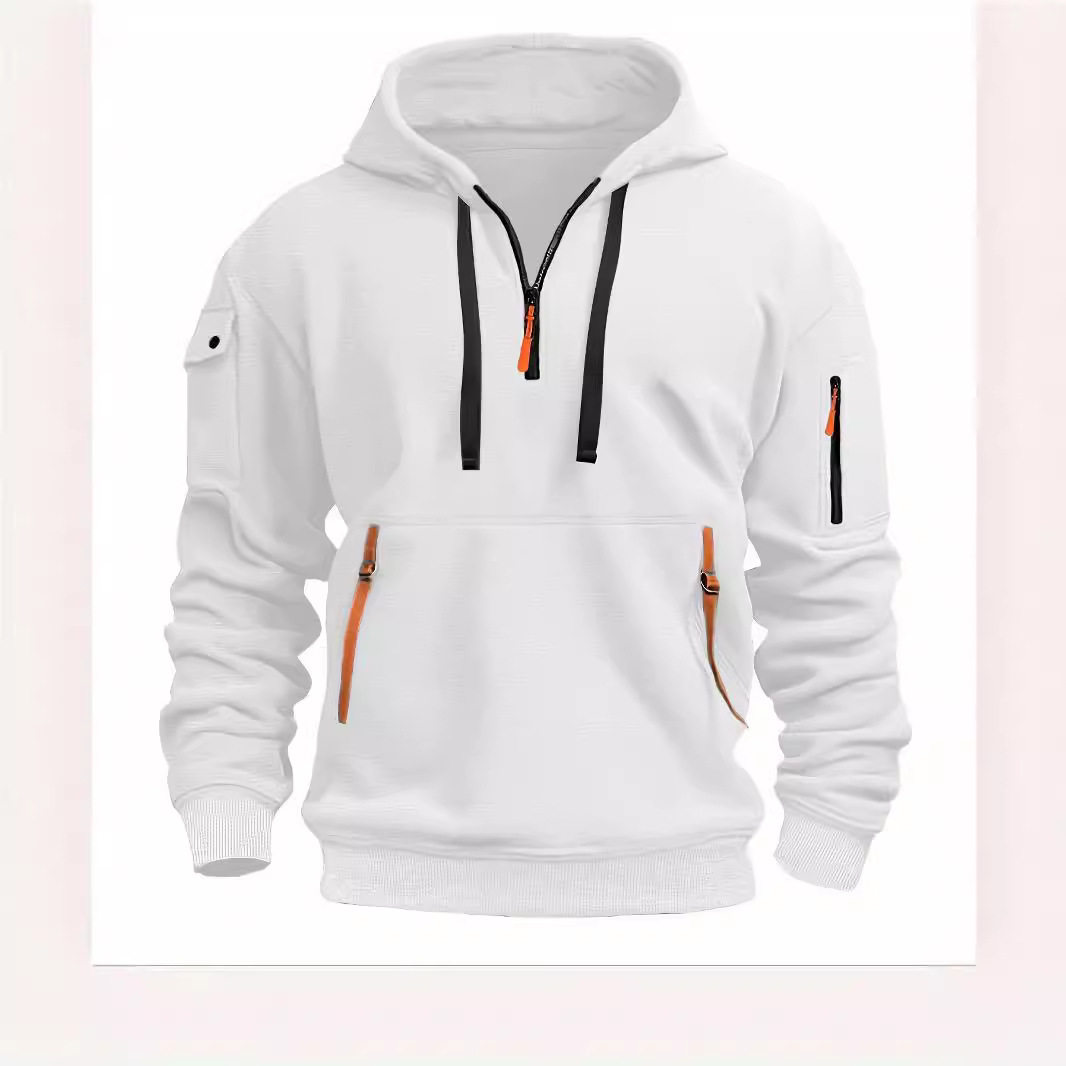跨境外贸欧码春秋男士卫衣连帽拉链多口袋套头衫男款运动休闲外套