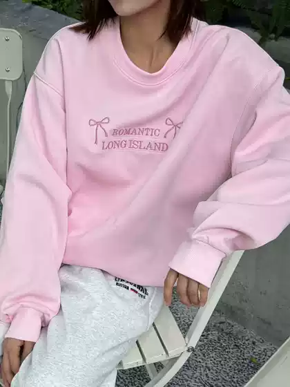 Autumn New European and American Cross-Border Casual Fashion Simple Embroidered Loose Pink Round Neck Sweatshirt for Women