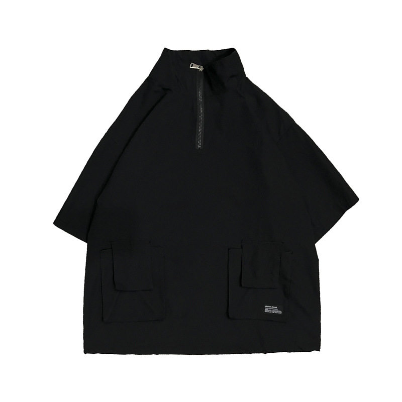 潮流情侣装短袖拉链T恤套装痞帅男士春夏季ins潮牌宽松工装衣服