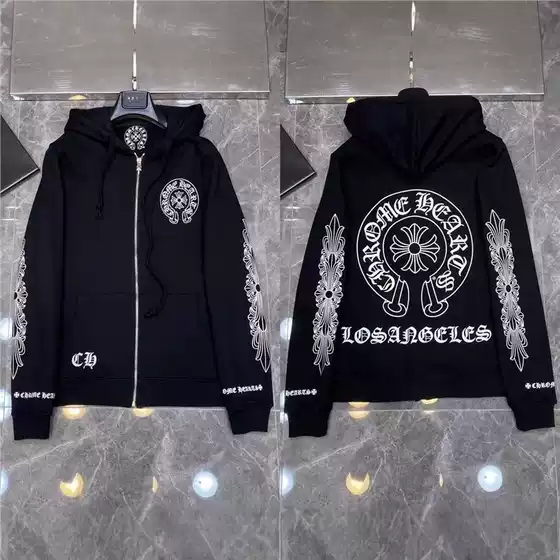 Cross-Border Foreign Trade 2025 New Sweatshirt Cross Print Couple Zipper Hooded Sweatshirt Jacket Trendy Brand Casual
