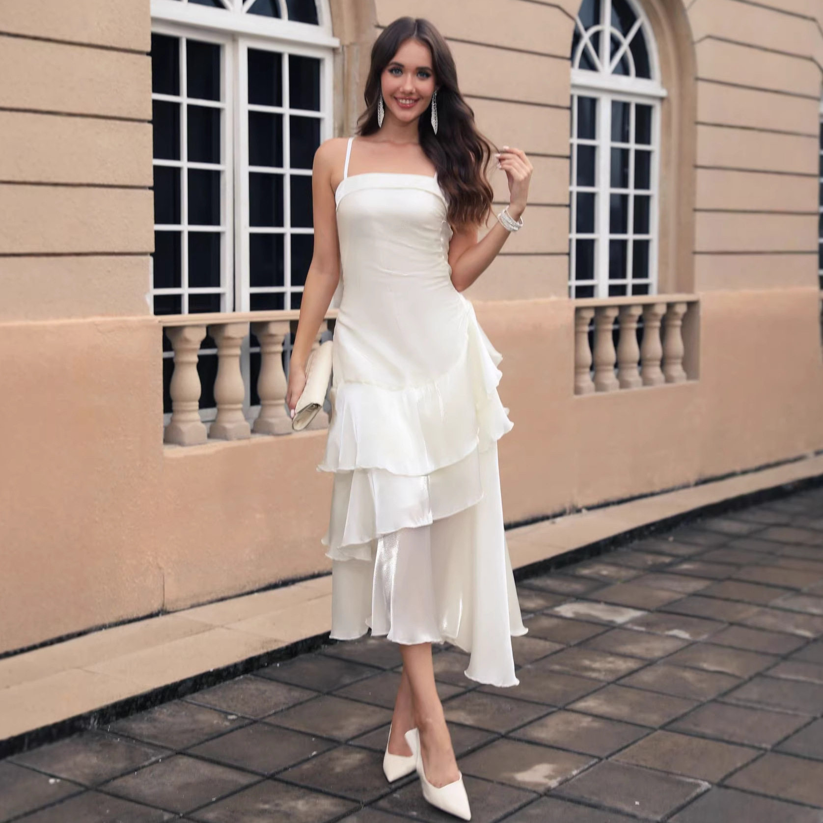Elegant French Style Womens Maxi Dress Sweet Aesthetic Spaghetti Straps Perfect for Parties and Celebrations