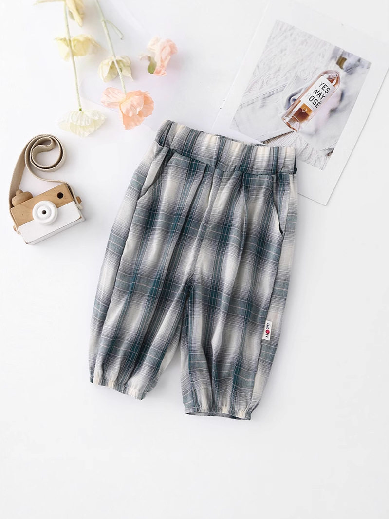Lazy Style Retro Plaid Wide-Leg Pants, New Summer Elastic Waist Loose Mosquito-Proof Cropped Pants, Versatile Design