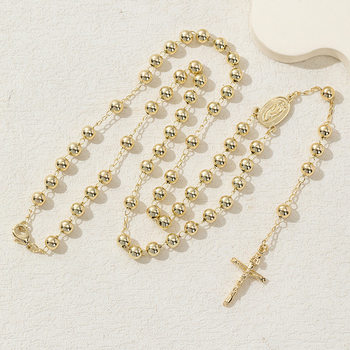European and American jewelry 6mm gold Virgin Mary cross clavicle chain rosary necklace long necklace manufacturers