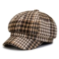 Brown plaid octagonal hat