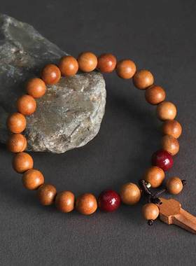 8/10mm桃木串珠手串文艺复古民族风紫金朱砂情侣手链小木剑手饰