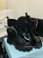 Black patent leather platform ankle boots with bag