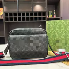 Cross-Border Supply: New Classic Black Floral Double g Men's Messenger Bag, Fashionable and Versatile Canvas Shoulder Bag with Genuine Leather Crossbody Strap