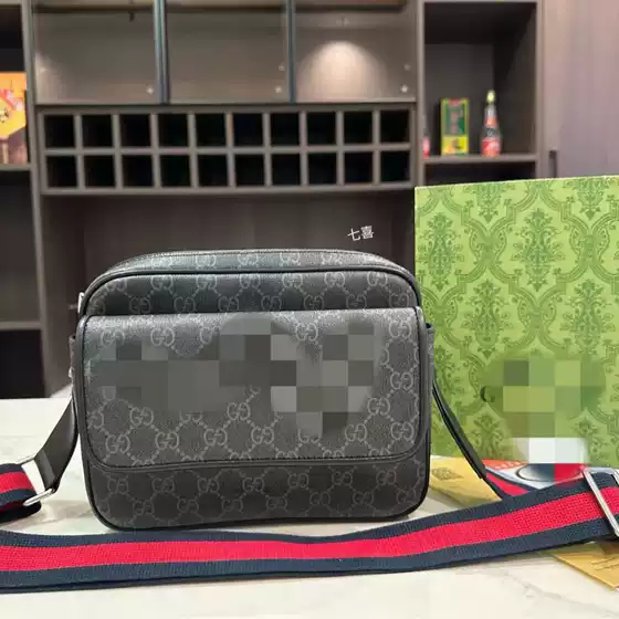 Cross-Border Supply: New Classic Black Floral Double g Men's Messenger Bag, Fashionable and Versatile Canvas Shoulder Bag with Genuine Leather Crossbody Strap