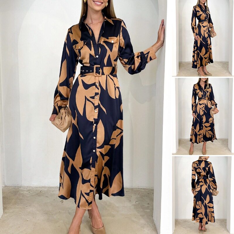 Vintage Floral Print V Neck Long Sleeve Dress Elegant Fit and Flare Autumn Fashion for Women Wholesale Available