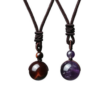 10/12/14/16mm Fashion Natural Amethyst Pendant Necklace Handmade Woven Tiger Eye Necklace Women Jewelry