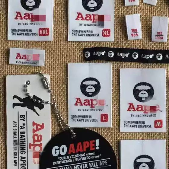 Ape head aape trademark tag packaging bag in stock washing label main label weaving label clothing accessories full set wholesale