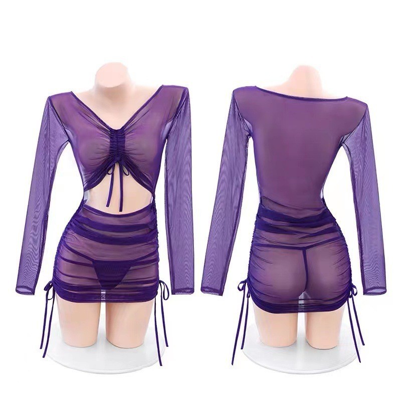 硕遥情趣内衣女透视长袖包臀连衣裙激情火辣性感制服诱惑套装260