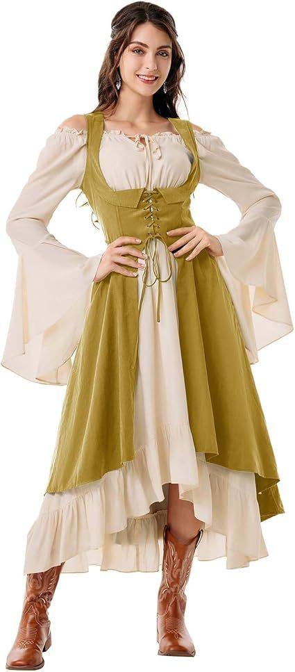 亚马逊速卖通女式文艺复兴时期服装下胸围海盗农民高低连衣裙带口