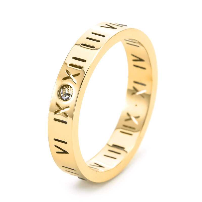 Cross-border Explosions Titanium Steel Roman Numerals Diamond Ring No Falling Personality Ring for Men and Women Couple Ring