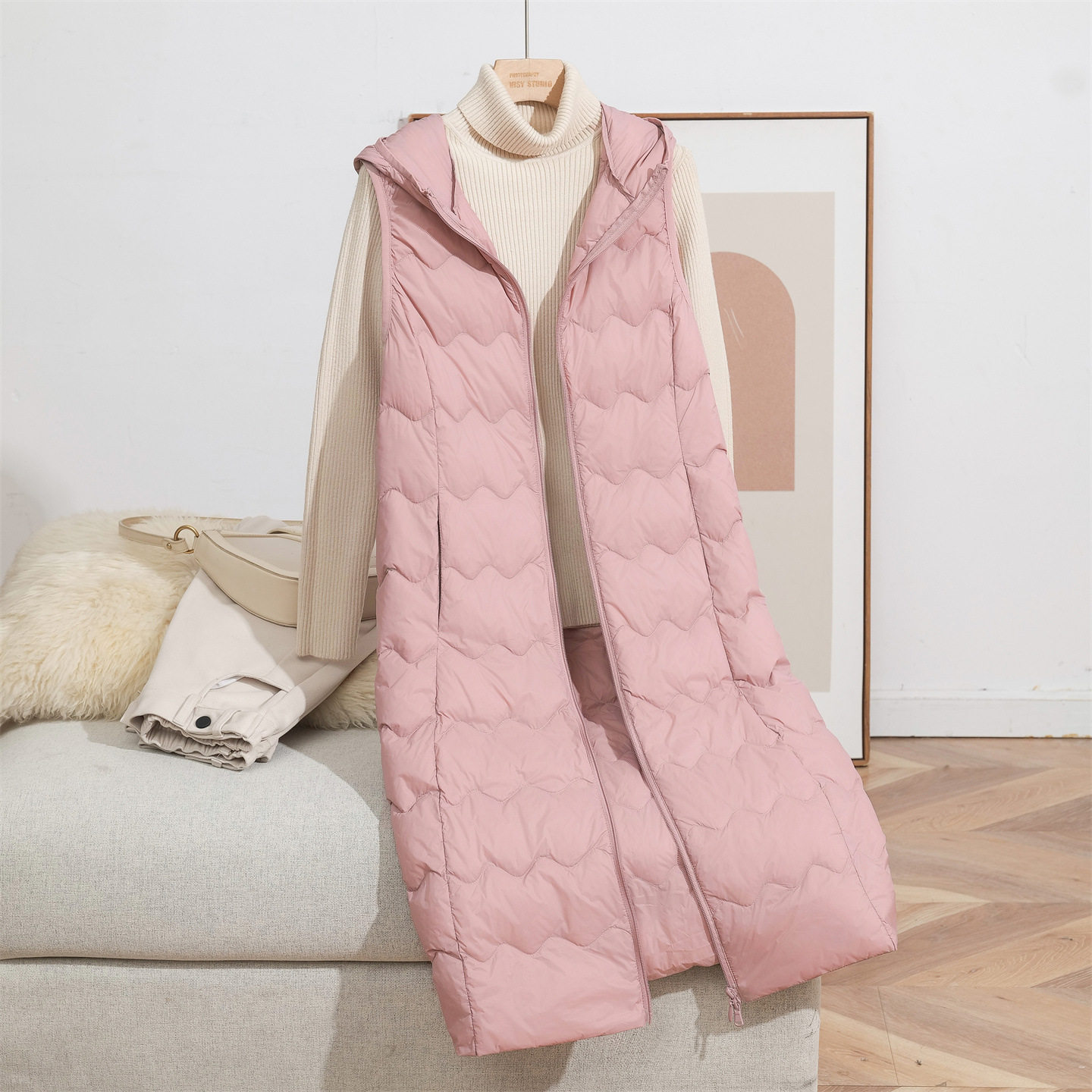 Youjia Clothing Lightweight down Vest for Women, Long Hooded Style, 2025 Autumn/Winter New Model, White Duck down Inner Liner, Warm Vest