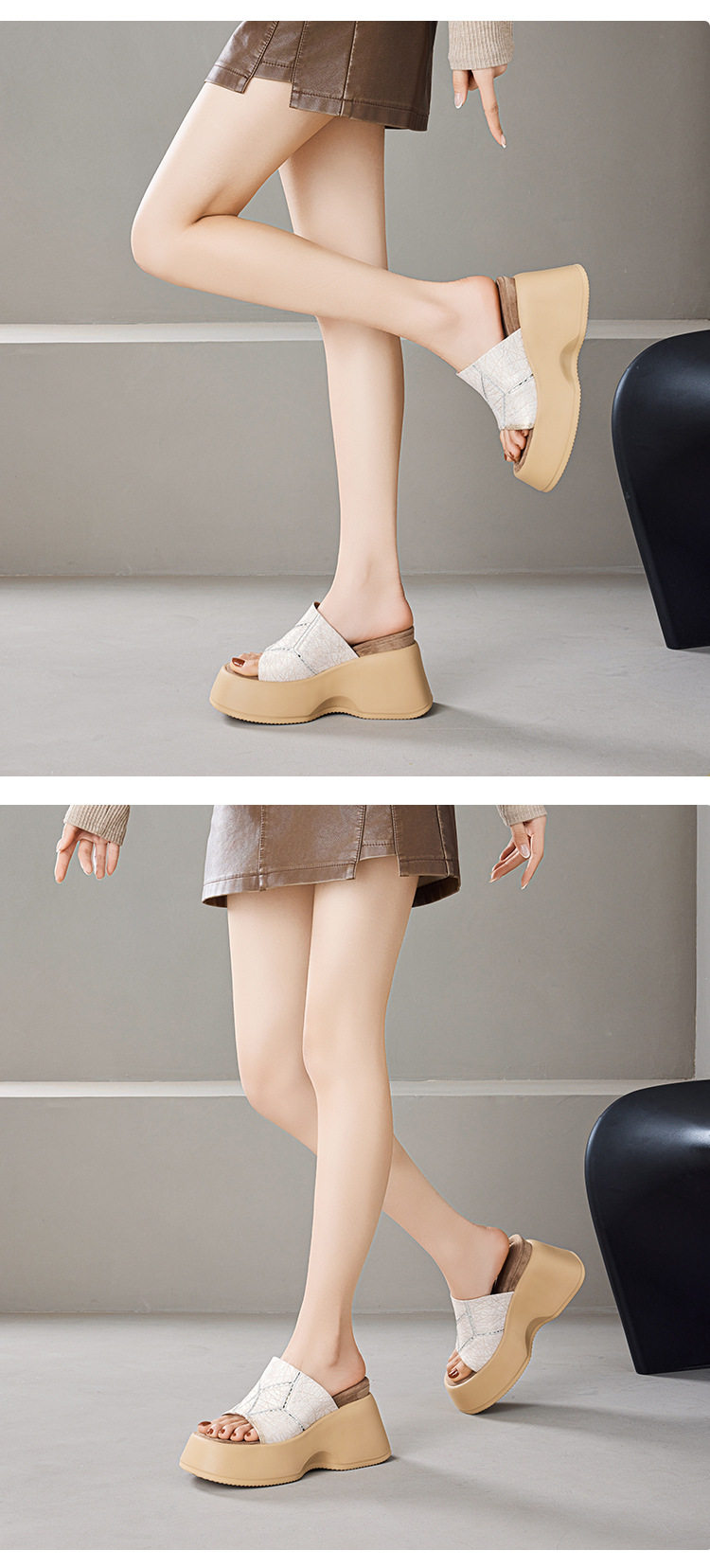 Sandal cao gót nữ hở mũi đế platform gót 10 cm — Áo khoác sáng chi tiết 3
