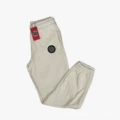 White pants with black label