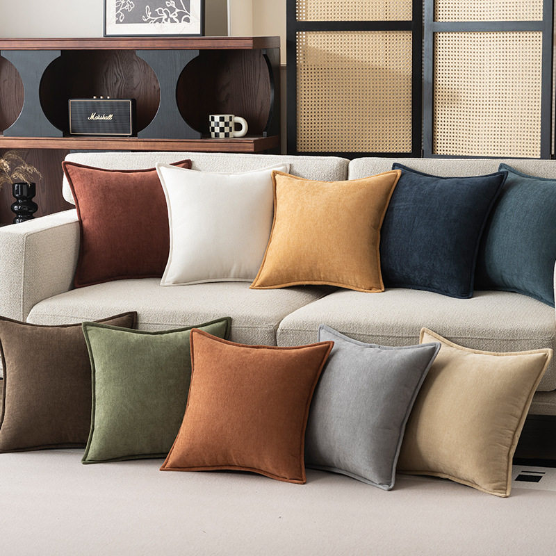 Cream Style Thickened Chenille Pillow Large Solid Color Living Room Sofa Square Waist Pillow Cushion Cover High-grade Back Cushion