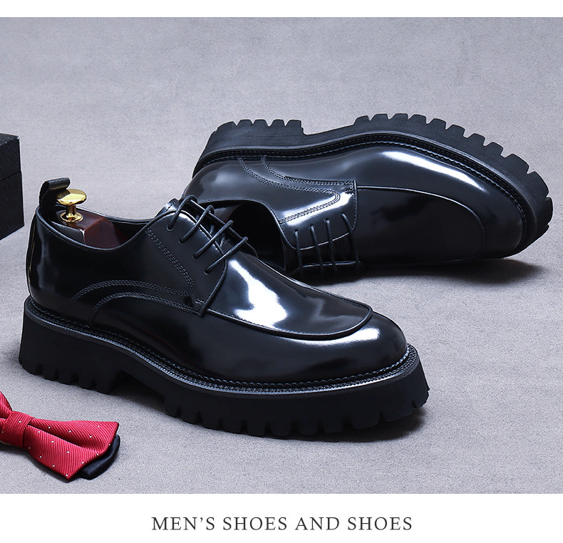 Giày da nam da bò thật đế dày tăng chiều cao kiểu derby mũi tròn — Màu nâu, Màu đen