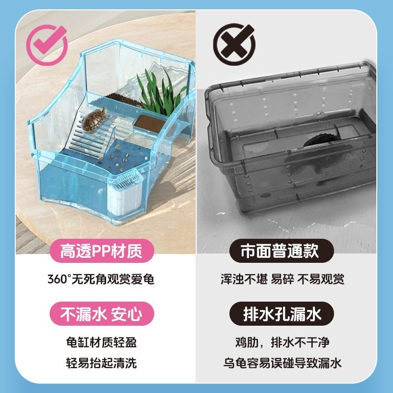 Chongshangtian Turtle Tank Comes with 2 Live Brazilian Turtles with Terrace Turtle Basin Pet Box Kidsren's Gift