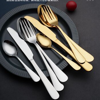 Cross-Border Stainless Steel 1010 Knife, Fork, and Spoon Set Amazon Titanium-Plated Gold Western Tableware Coffee Spoon Steak Knife and Fork