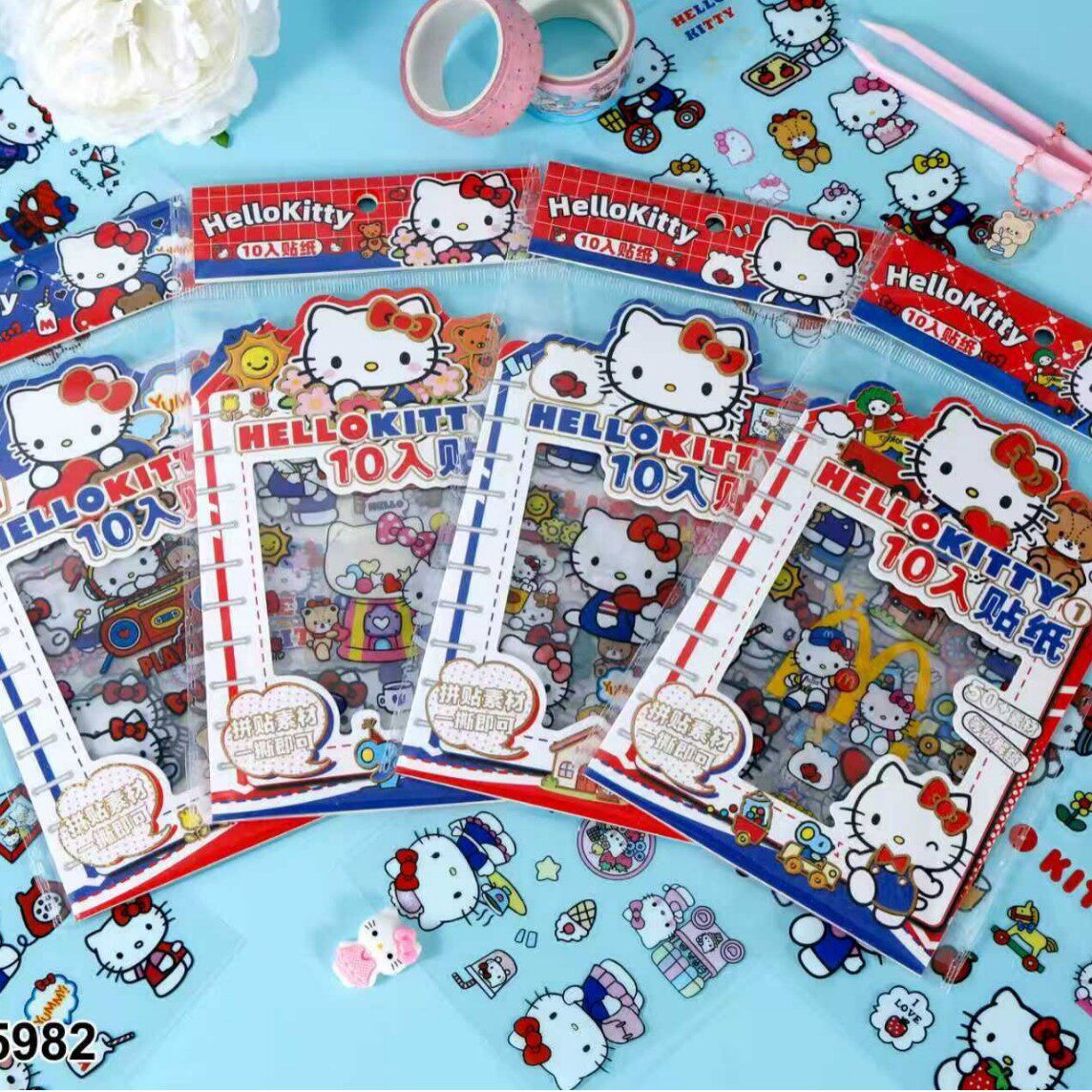 Красные и синие мультяшные наклейки серии Hello Kitty, высококачественные студенческие наклейки с сердечками для девочек, забавные наклейки ручной работы DIY scene