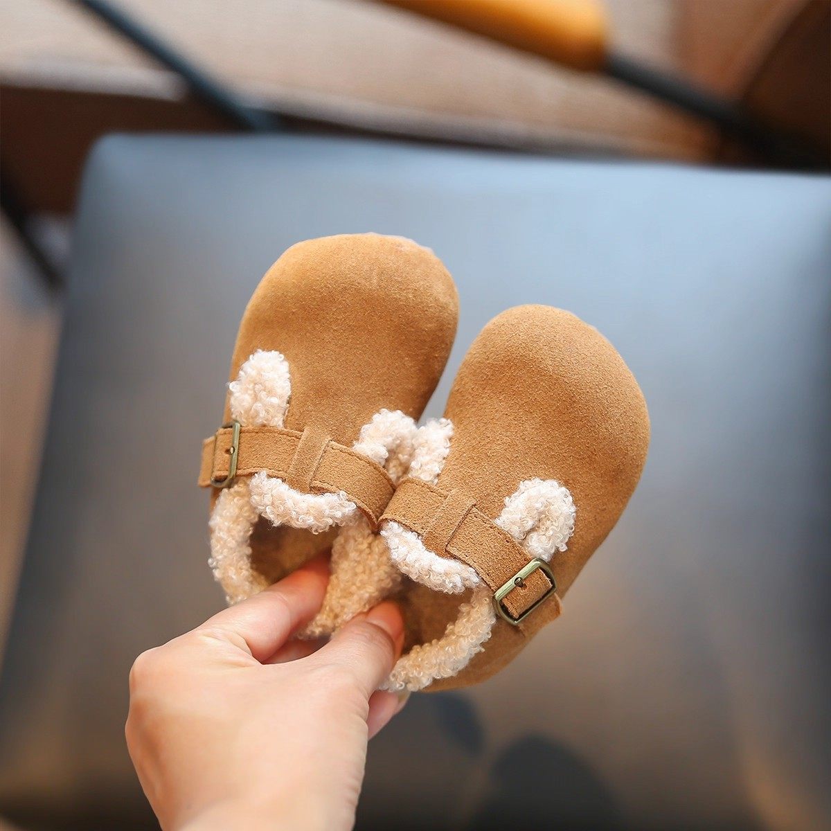 Baby Girl Birkenstock Shoes Winter Fleece-Lined Kidsren's Cotton Shoes Soft Sole Baby Toddler Shoes Girls Furry Shoes Boys Shoes