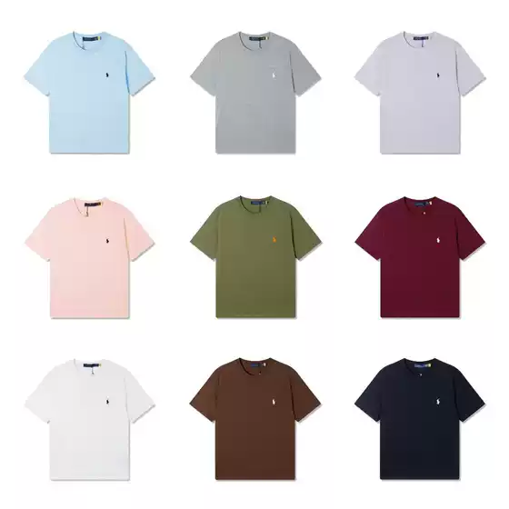 Cross-Border Foreign Trade Short-Sleeve Embroidered Pony Logo Summer Unisex Trendy Pure Cotton T-Shirt Fashionable and Versatile