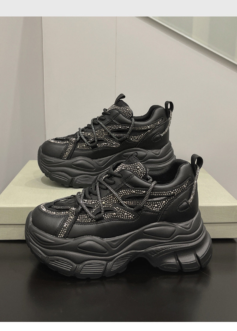 Giày sneaker nữ đế dày chunky phong cách thể thao, mũi tròn, dây buộc, đế cao 8 cm — Trắng, Hồng, Đen chi tiết 15