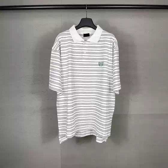 B-Brand High Version Paris 2025 New Striped Chest Wheat Ear Embroidery Polo Shirt Heavy Craftsmanship Slit Loose Short Sleeve