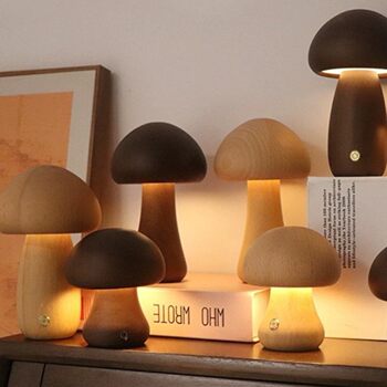 Solid Wood Mushroom Lamp Nightlight LED Decorative Atmosphere Lamp Charging Touch Advanced Sense Solid Wood Middle Ancient Bedside Lamp