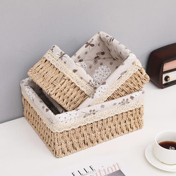 Pastoral Style Imitation Rattan Paper Rope Storage Basket Desktop Cosmetics Storage Basket Woven Toy Storage Basket Spot