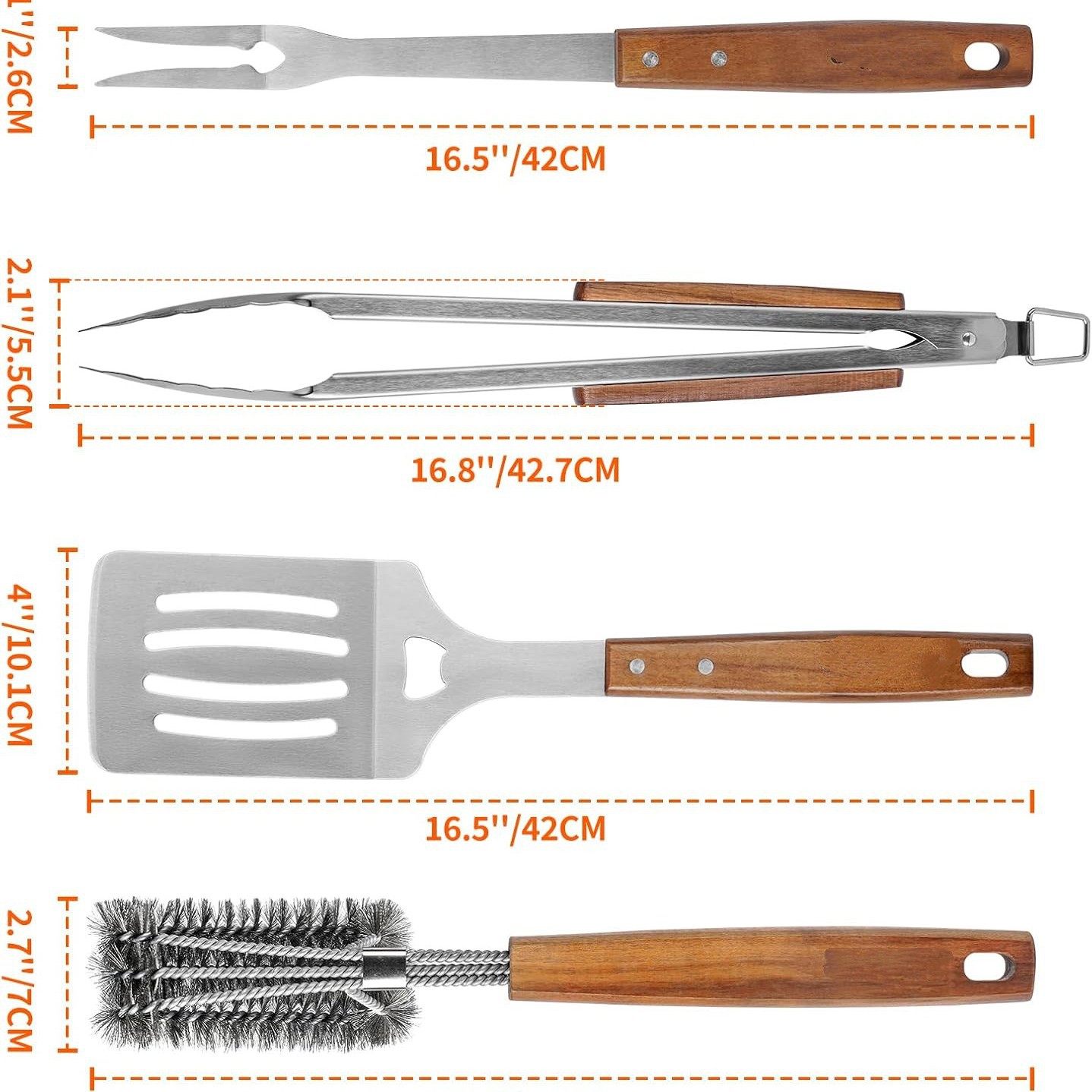 Amazon Bestsellers Cross-Border Stainless Steel Barbecue Set Wooden Handle Design Food-Grade Stainless Steel