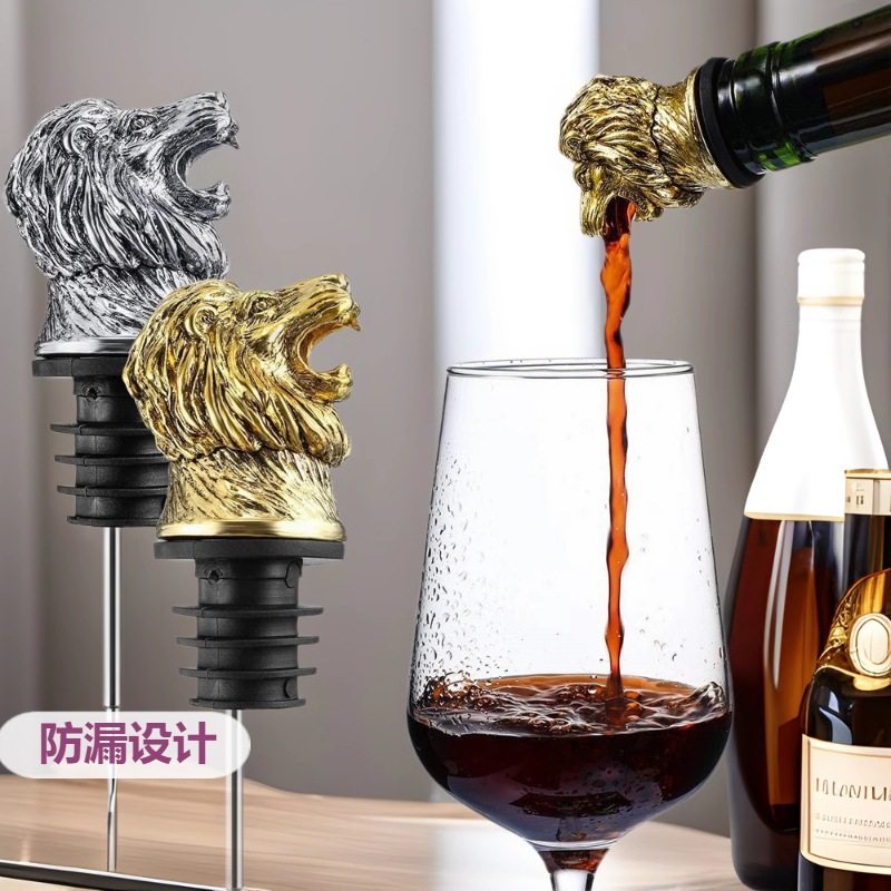 Lion head wine pourer wine mouth household wine bottle stopper sealed animal wine mouth creative animal wine set lion head wine mouth