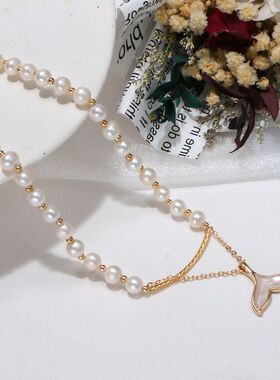珍珠项链锁骨链鱼尾巴吊坠