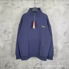 Correct Version B Family 25Fw New Logo Green Logo Patch Knitted Space Cotton Half-Zip Stand Collar Sweatshirt