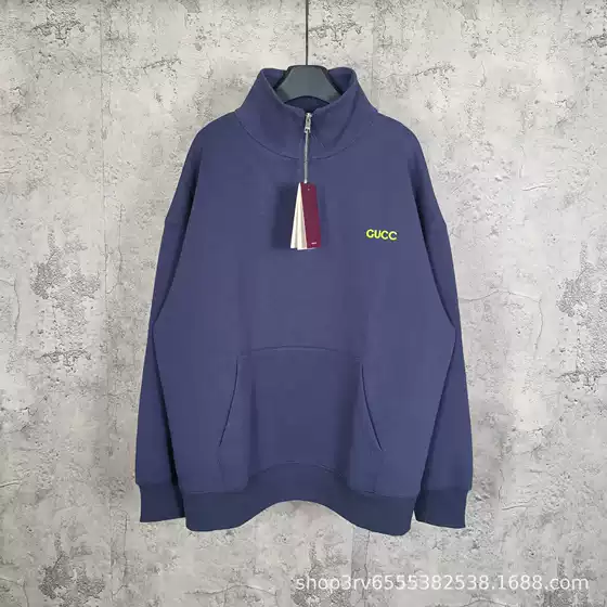 Correct Version B Family 25Fw New Logo Green Logo Patch Knitted Space Cotton Half-Zip Stand Collar Sweatshirt