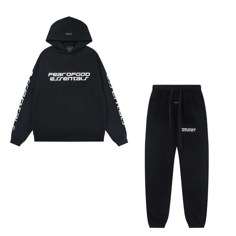 新款FEAR OF GOD ESSENTIALS植绒字母男女休闲宽松加绒连帽卫衣潮
