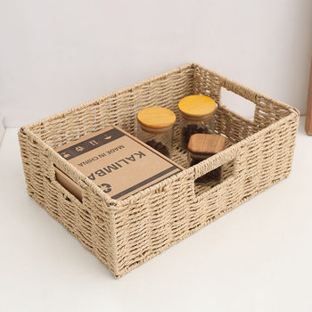 Handmade Imitation Rattan Straw Storage Basket Storage Box Storage Box Sundry Storage Living Room Bedroom Wardrobe Bookcase Storage