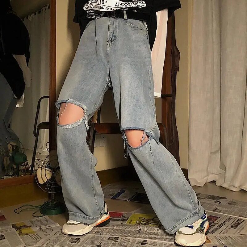 Plus Size Ripped Wide Leg Jeans for Women High Waist Loose Fit Flattering Design Spring Summer Casual Wear
