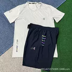 In-Stock Quick-Dry Sports Elastic Shorts and Short-Sleeve Set for Men, Summer Loose Fit Gym Running Basketball Pants, Breathable and Quick-Dry