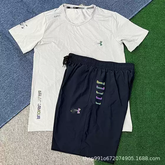 In-Stock Quick-Dry Sports Elastic Shorts and Short-Sleeve Set for Men, Summer Loose Fit Gym Running Basketball Pants, Breathable and Quick-Dry