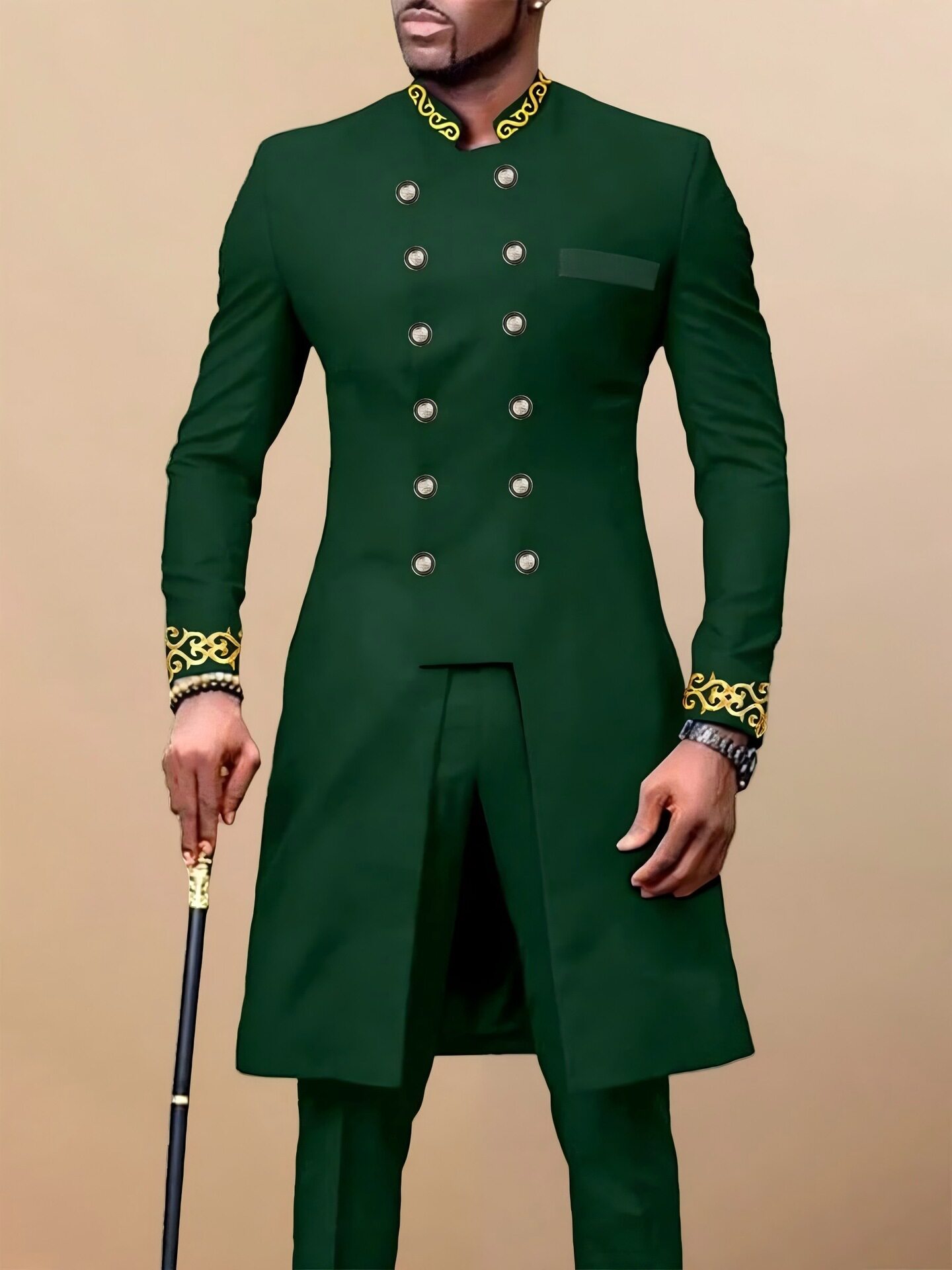 传统外贸非洲风格男士结婚新西装2件套圆领长袖上衣加裤子外贸