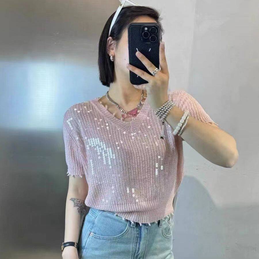 Womens Short Sleeve Knit T Shirt Stylish Lightweight Fabric Casual Summer Wear