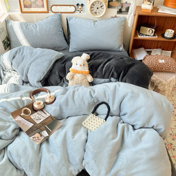 Winter Thickened Milk Velvet Three or Four-Piece Bedding Set, New Plush Thickened Ultra-Soft Fleece Bed Sheet Set for Warm Winter
