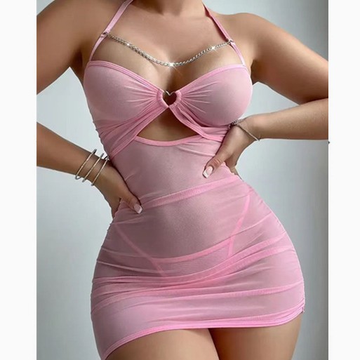 新款跨境外贸亚马逊透视情趣性感网纱内衣链子睡裙丁字裤激情套装